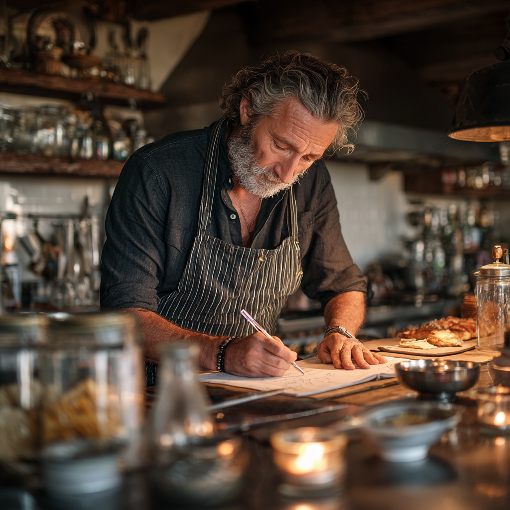 Чоловік 52 роки готує персоналізоване меню на кухні